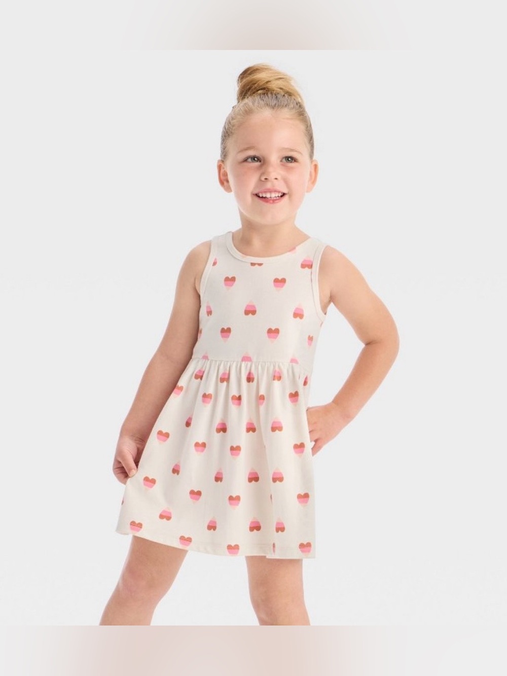Cat & Jack|Baby Girls/toddler off White Tank Dress w boho Pink Heart Print•••2T